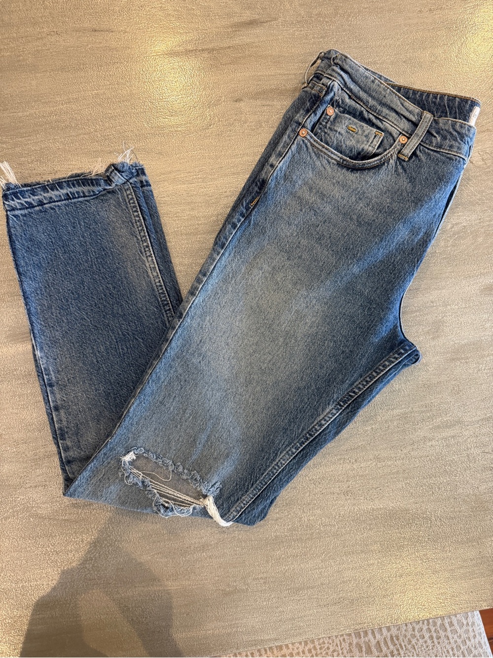 We The Free Women's Straight Leg Distressed Blue Jeans - Picture 3 of 7